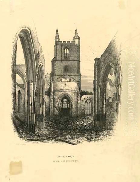 Croydon Church, as it Appeared After the Fire Oil Painting by John Corbet Anderson