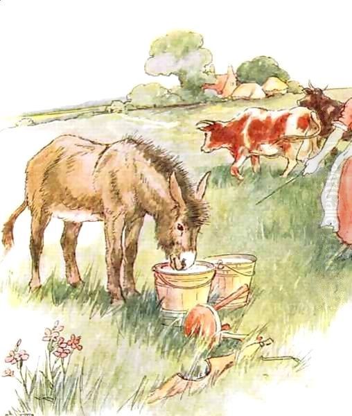 Saw two pails full of milk and had a long lovely drink Oil Painting by Anne Anderson