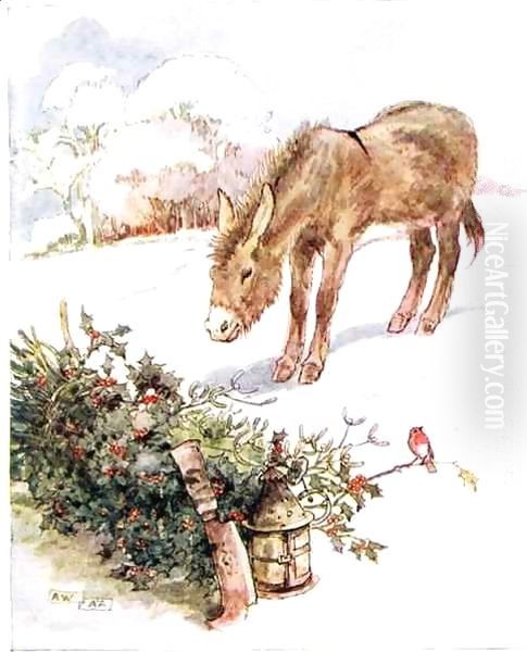 'Very cold and ground all white. Can't find anything to eat', illustration from 'The Naughty Neddy Book' Oil Painting by Anne Anderson