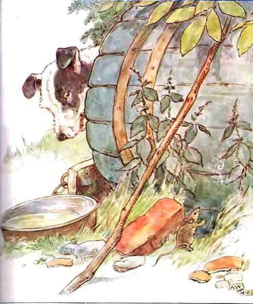 'One day I scratched the side of old Nipper's Kennel', illustration from 'The Mischievious Mousie Book' Oil Painting by Anne Anderson