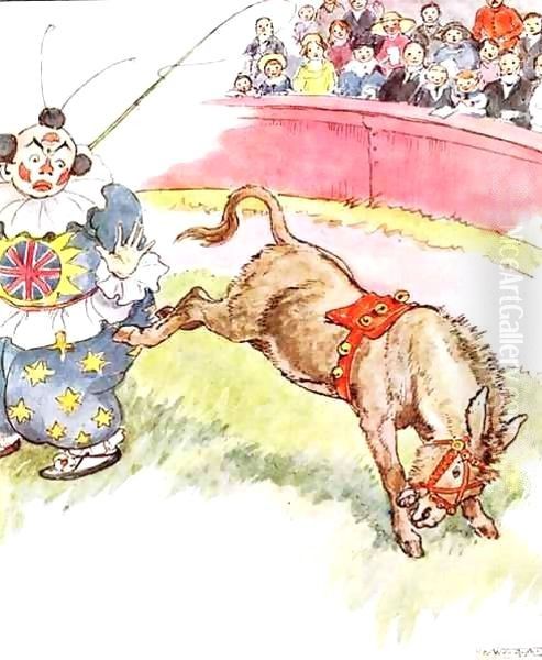 'The clown was so silly today - I kicked him quite hard', illustration from 'The Naughty Neddy Book' Oil Painting by Anne Anderson