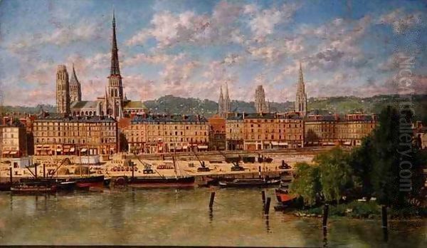 The Port at Rouen Oil Painting by Torello Ancillotti