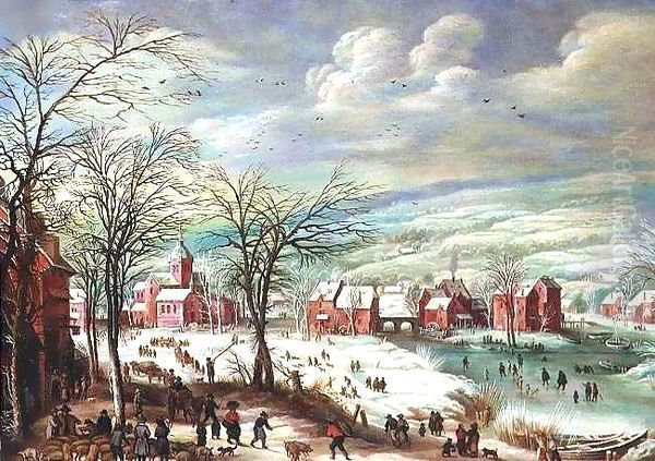 Dutch Scene in Winter Oil Painting by Willem Amersfoort