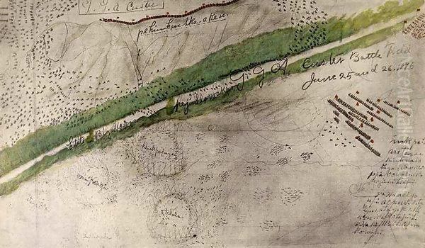 Topographical chart of the battlefield of the Little Big Horn Oil Painting by Amos Bad Heart Buffalo