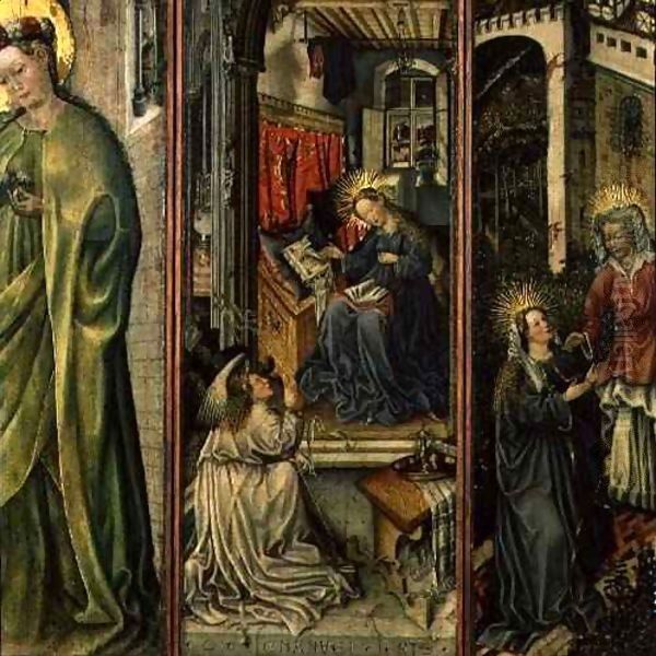 Annunciation, centre left panel of polyptych Oil Painting by Jost Amman