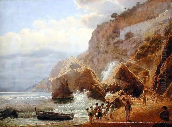 Italian Coastal Landscape Oil Painting by Jakob Alt