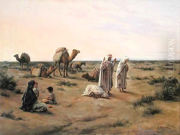 Praying in the Desert Oil Painting by J. Alsina