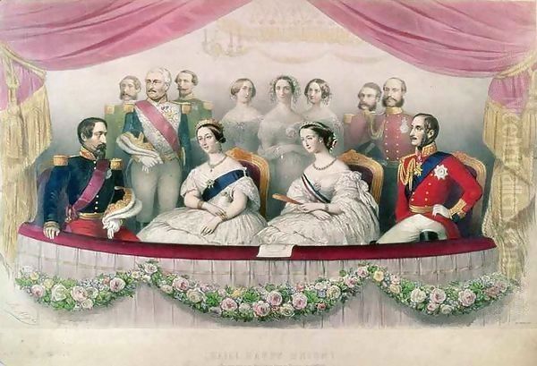 Hail Happy Union, the State visit to the Royal Italian Opera by Queen Victoria, Prince Albert and the Emperor and the Empress of France Oil Painting by Marie Alexandre Alophe