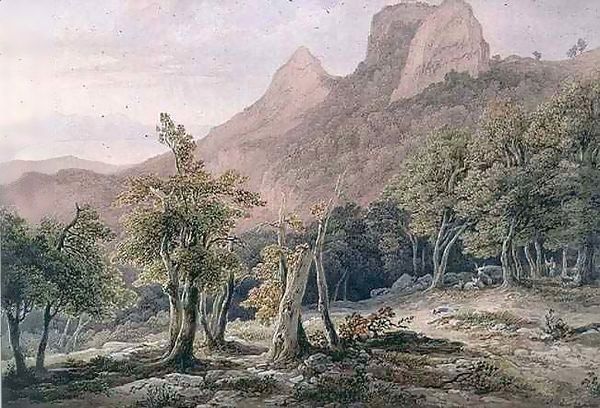 Rocky Landscape with figures and a lake in the background Oil Painting by Henry Curzon Allport