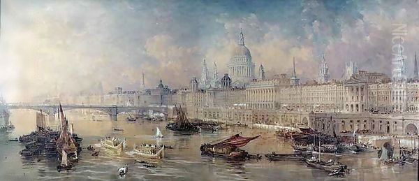 Design for the Thames Embankment, view looking upstream Oil Painting by Allote