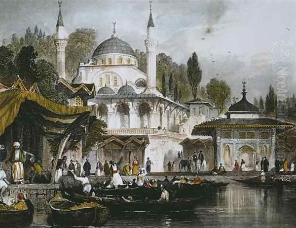 The Mihrimah Sultan mosque at Uskudar, on the Anatolian shore of the Bosphorus, facing Istanbul Oil Painting by Allote