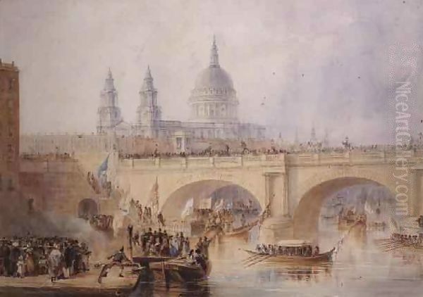 Disembarkation of the Lord Mayor at Blackfriars Bridge Oil Painting by Allote