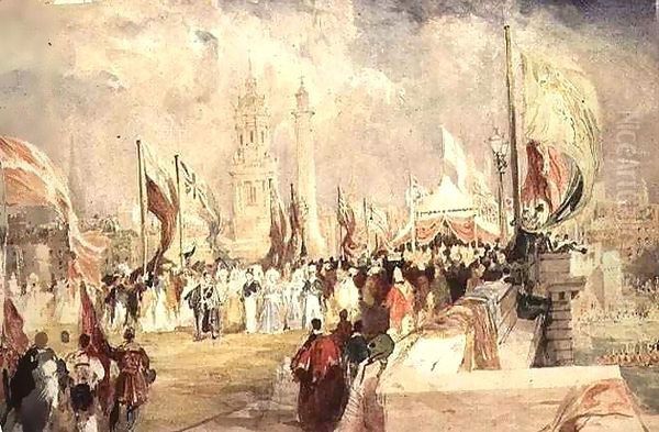 The Opening of London Bridge by King William IV and Queen Adelaide on 1 August Oil Painting by Allote