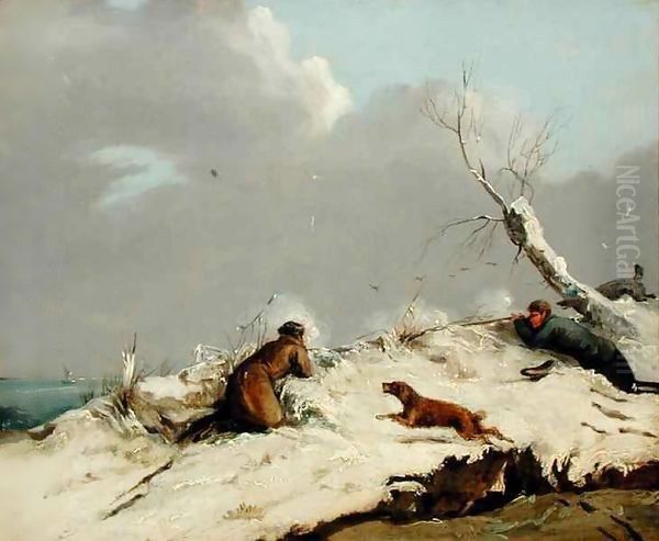 Duck Shooting in Winter Oil Painting by Henry Thomas Alken