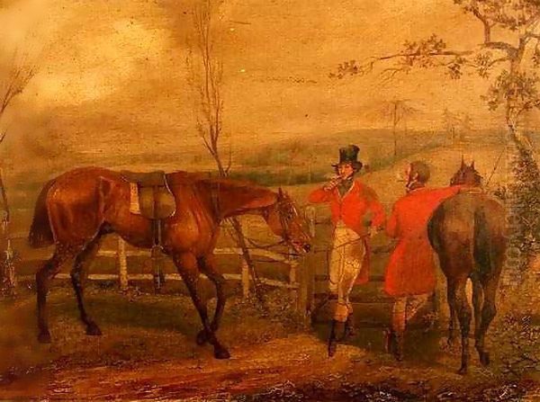 Huntsmen Smoking by a Fence Oil Painting by Henry Thomas Alken