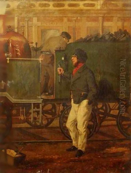 An Engine Driver by an Engine Oil Painting by Henry Thomas Alken