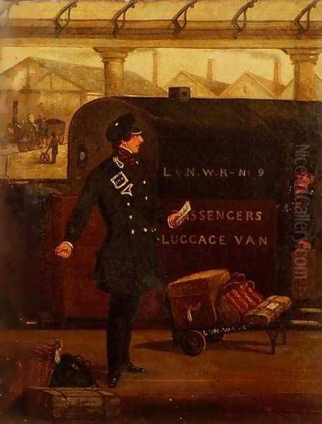 A Guard by a L and N-W. R. Luggage Van Oil Painting by Henry Thomas Alken