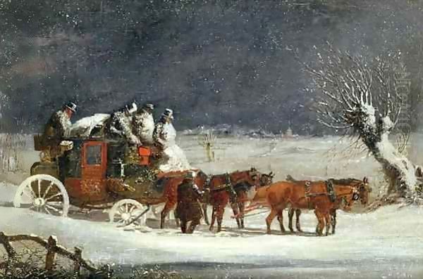 Coaching Scene The London to Dover Mail in Winter Oil Painting by Henry Thomas Alken