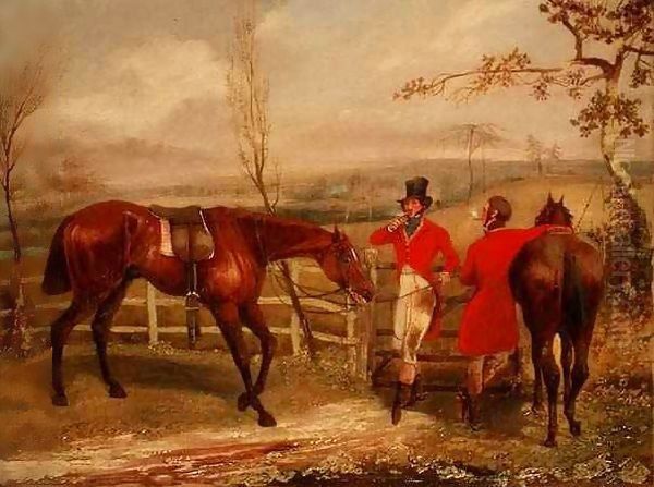 Gentlemen Smoking by a Fence Oil Painting by Henry Thomas Alken