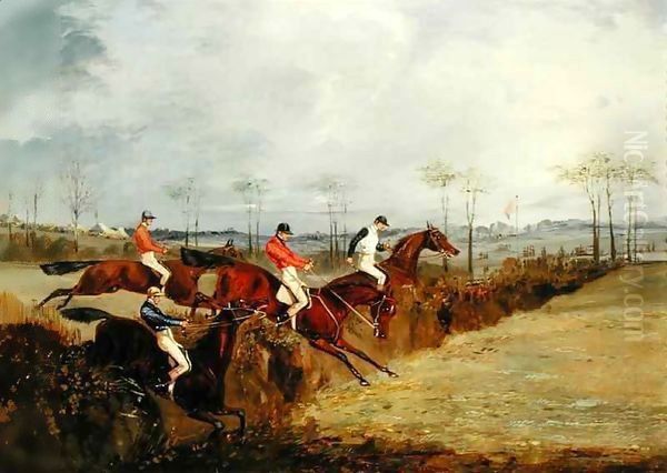 A Steeplechase, Taking a Hedge and Ditch Oil Painting by Henry Thomas Alken