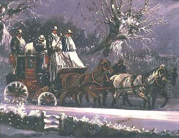 London to Dover coach in the snow Oil Painting by Henry Thomas Alken