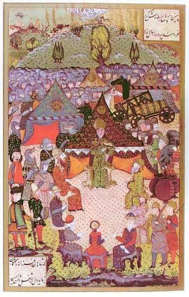 The King of Hungary, Lajos II (1506-26) in council before the battle of Mohacs in 1526 Oil Painting by Beg Ali Amir