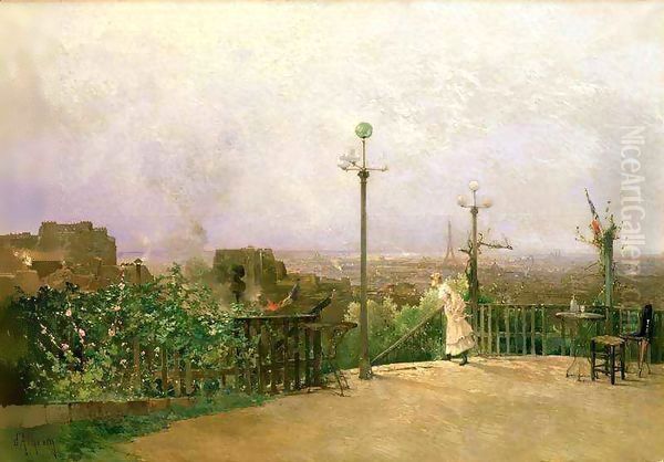 Paris seen from the heights of Montmartre Oil Painting by Jean D'Alheim