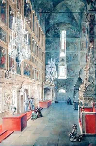 Interior of the Assumption Cathedral of the Moscow Kremlin Oil Painting by Fyodor Alexeyev