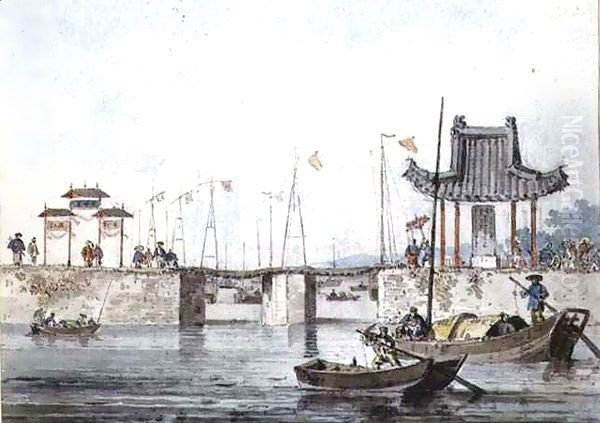 Vessels near a sluice Oil Painting by William Alexander