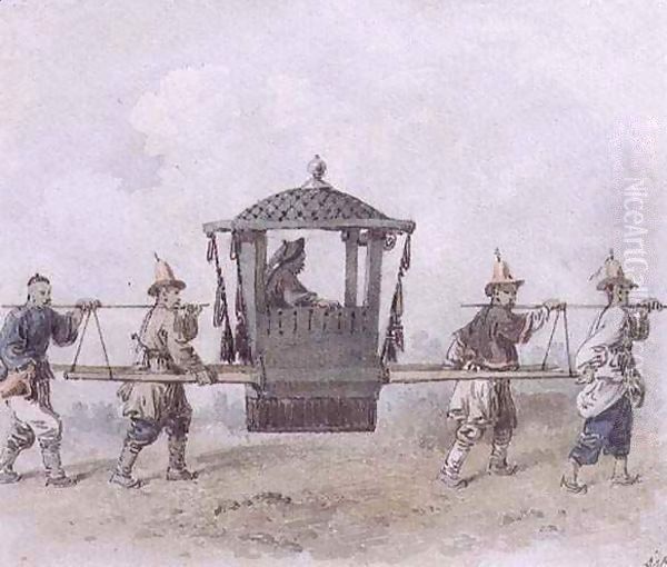 Chinese Servants Bearing a Palanquin Oil Painting by William Alexander