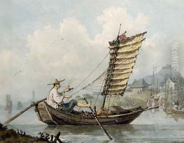 Chinese Sailor Smoking in his Junk Oil Painting by William Alexander