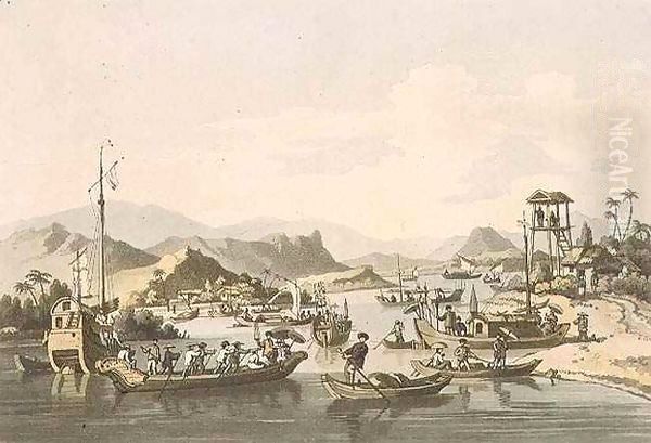 Cochin-Chinese Shipping on the River Taifo, plate 15 from 'A Voyage to Cochinchina' Oil Painting by William Alexander