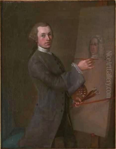 Self Portrait with a Portrait of Prince James Francis Edward Stuart Oil Painting by Cosmo Alexander