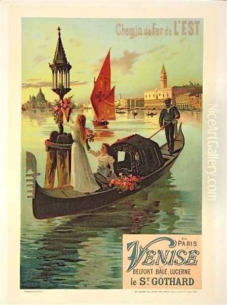 Reproduction of a Poster Advertising the Eastern Railway from Paris to Venice Oil Painting by Hugo d' Alesi