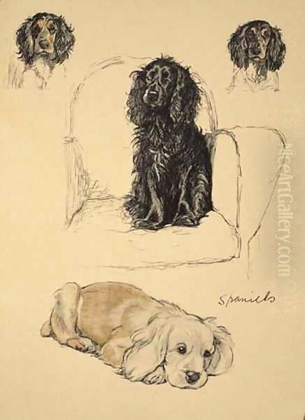 Spaniels Oil Painting by Cecil Charles Aldin