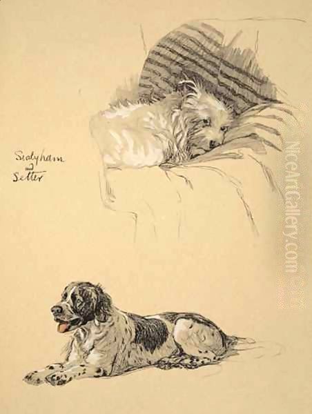 Sealyham and Setter Oil Painting by Cecil Charles Aldin