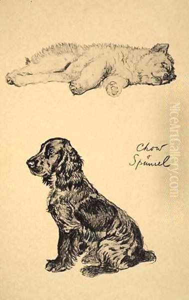 Chow and Spaniel Oil Painting by Cecil Charles Aldin