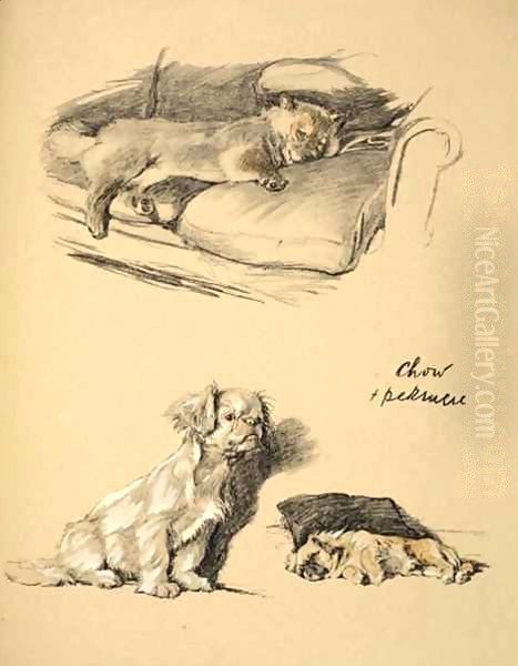 Chow and Pekinese Oil Painting by Cecil Charles Aldin