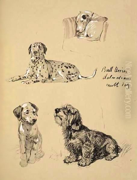 Bull Terrier, Dalmatians and Mutt Dog Oil Painting by Cecil Charles Aldin