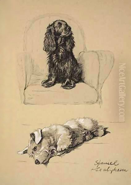 Spaniel and Sealyham Oil Painting by Cecil Charles Aldin