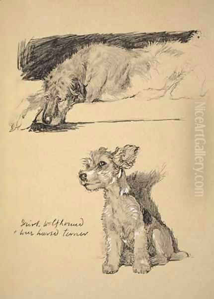 Irish Wolfhound and Wire-Haired Terrier Oil Painting by Cecil Charles Aldin