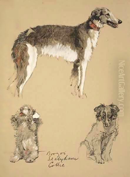 Barzoi, Sealyham and Collie Oil Painting by Cecil Charles Aldin