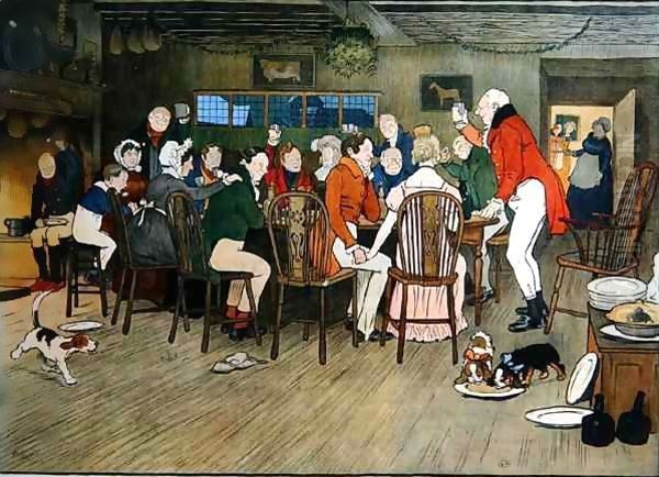 The Christmas Dinner at the Inn Oil Painting by Cecil Charles Aldin