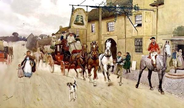 The Great North Road, The Bell at Stilton Oil Painting by Cecil Charles Aldin