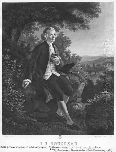 Jean-Jacques Rousseau composing 'Emile' in Montmorency valley Oil Painting by Joseph Albrier