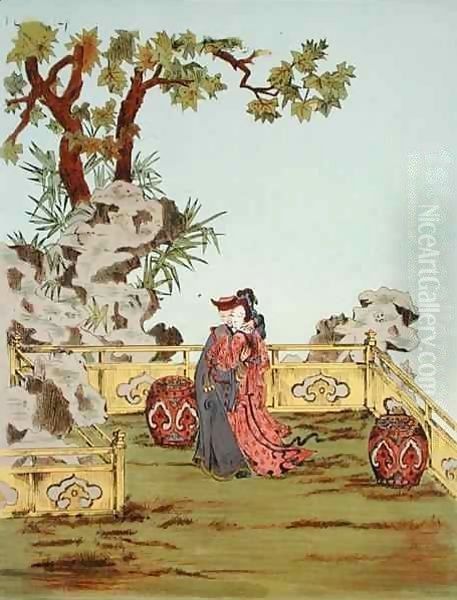 Couple in a Chinese garden, from 'Ornaments of China' Oil Painting by Jean Francois Albanis de Beaumont