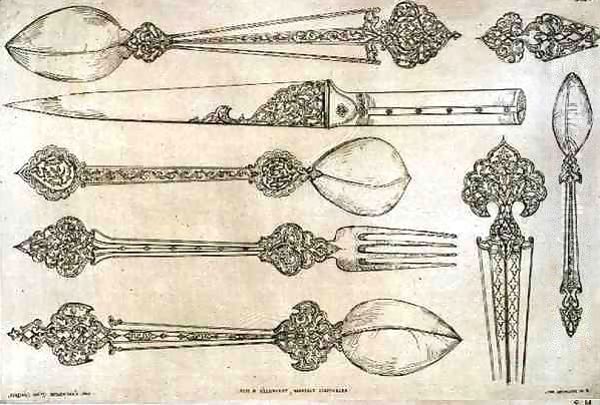 Persian design for everyday silver cutlery, from 'Art and Industry' Oil Painting by Jean Francois Albanis de Beaumont