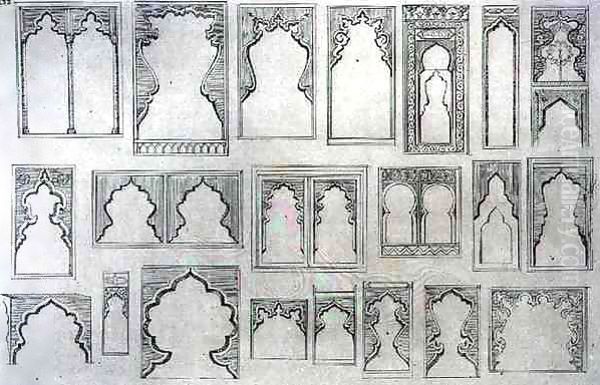 Islamic and Moorish arch designs for balconies, windows etc Oil Painting by Jean Francois Albanis de Beaumont