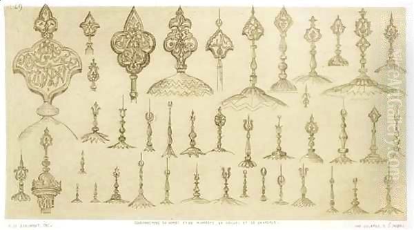 Ornamental knobs shaped as domes and minarets, from 'Art and Industry' Oil Painting by Jean Francois Albanis de Beaumont