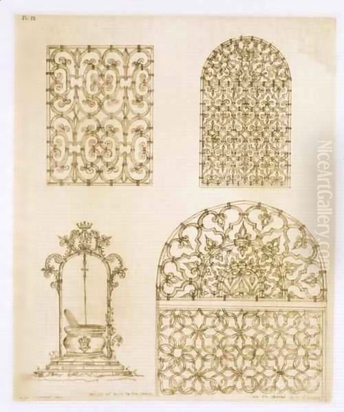 Islamic ironwork grills for windows and wells, from 'Art and Industry' Oil Painting by Jean Francois Albanis de Beaumont